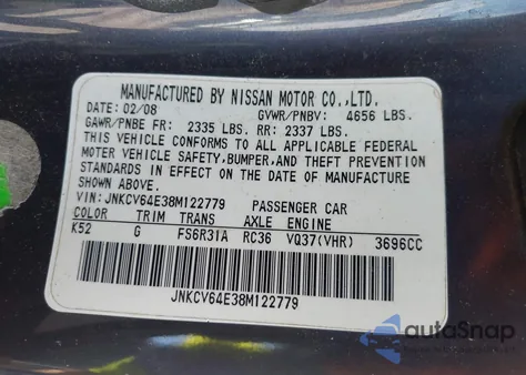 2008 Infiniti G37 Sport z USA, uszkodzony, nr VIN JNKCV64E38M122779